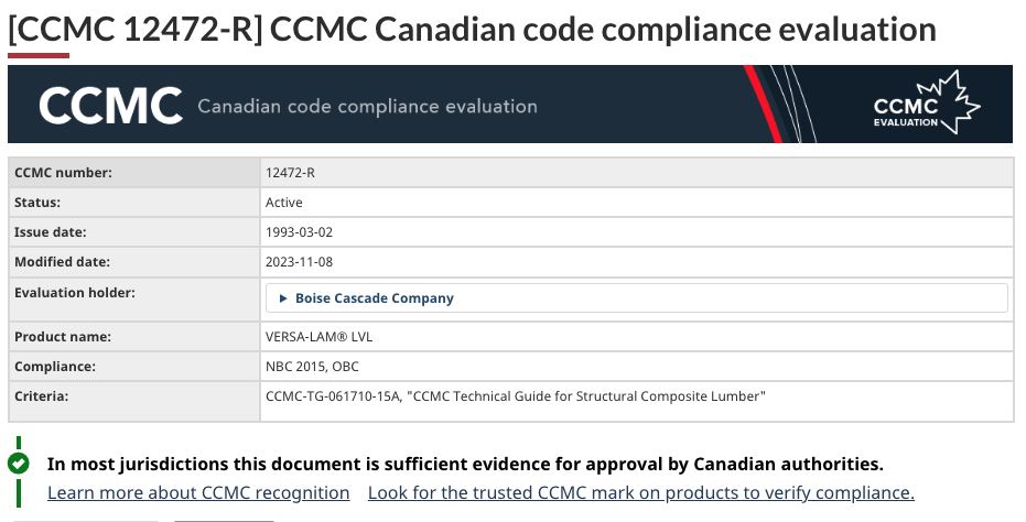 VersaWorks – CCMC Canadian Code Compliance Evaluation
